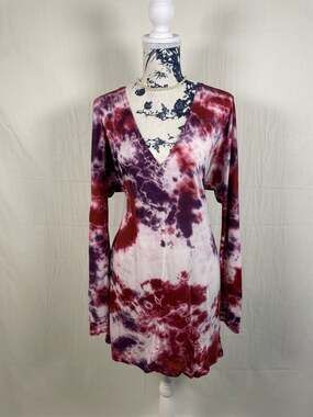 Cotton Citizen Tie Dye V-Neck Long Sleeve Tunic Dress Medium